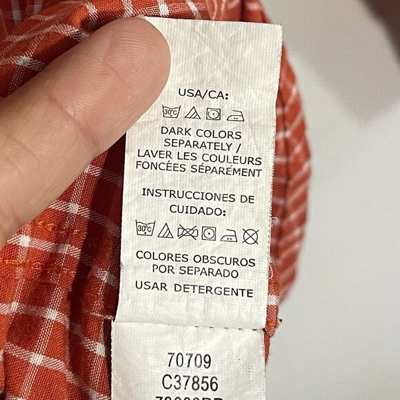 Chaps Easy Care Men’s Orange White Plaid Long Sleeve Button Up Shirt Size L - Picture 6 of 7